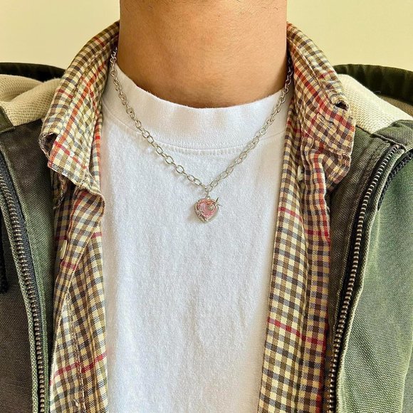 y2k 2000s choker heart crystal star pendant silver necklace - Picture 6 of 8